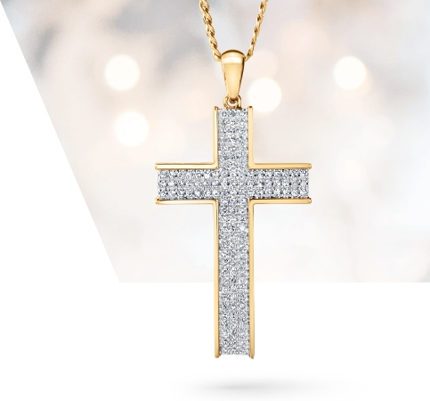 Men's Yellow Gold Diamond Cross Pendant Necklace 1/2ctw