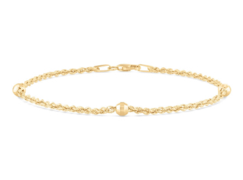 Yellow Gold Glitter Bead Tin Cup Rope Chain Bracelet