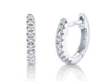 Shy Creation Round Diamond Huggie Hoop White Gold Earrings 1/20ctw