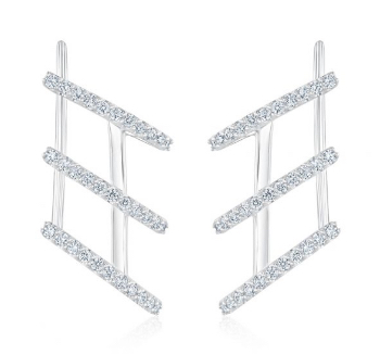 White Gold Diamond Climber Hoop Earrings 3/8ctw