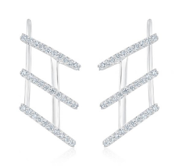 White Gold Diamond Climber Hoop Earrings 3/8ctw