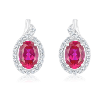 Created Ruby and Created White Sapphire Sterling Silver Earrings