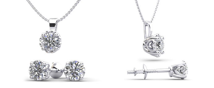 Round Diamond Solitaire Pendant Necklace and Stud Earring Box Set 1/2ctw