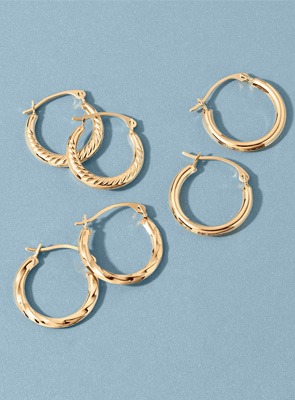 Yellow gold hoop earrings set, minimalist jewelry, graduation gifts