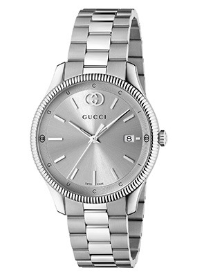 Shop Gucci Men's Watches Gucci men's watch with green dial and stainless steel bracelet