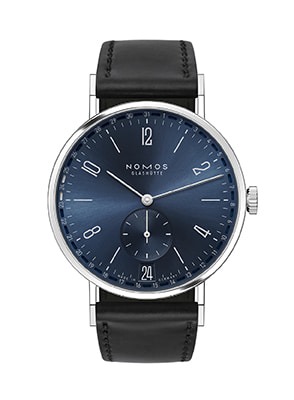 Shop NOMOS Glashütte Tangente Collection NOMOS Glashütte Tangente watch with navy blue dial and black strap