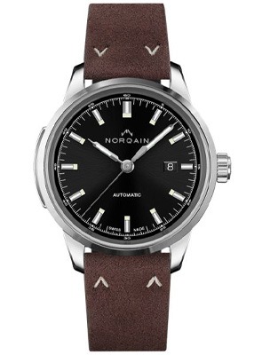 Shop NORQAIN Freedom Collection NORQAIN Freedom 60 Black Dial Brown Leather Strap