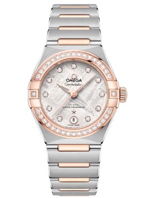 OMEGA Constellation silver and rose gold stainless steel watch with mother of pearl white dial