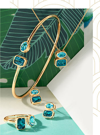 Papyrus Blue Topaz Yellow Gold Jewelry