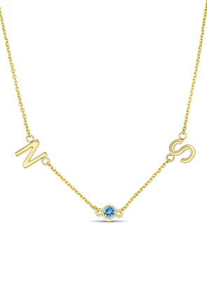 Couples Necklace Personalized couples necklace with initials and birthstones in yellow gold