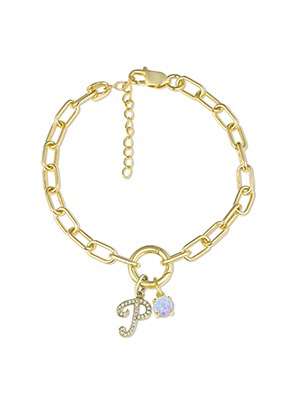 Personalized Initial Bracelet Personalized initial bracelet with birthstone charm in yellow gold