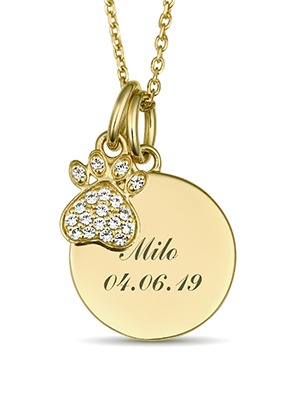 Personalized Pet Necklace Personalized pet memorial necklace with paw print charm and engraved nameplate
