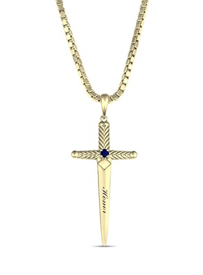 Personalized Cross Necklace Personalized cross necklace with engraved name and blue gemstone accent