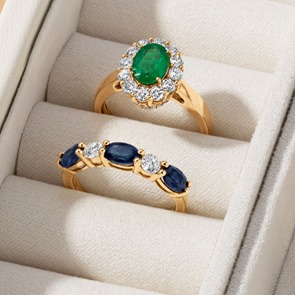 Roberta Z Rings Collection Roberta Z diamond and blue gemstone rings crafted in yellow gold