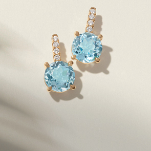 Roberta Z Earrings Collection Roberta Z blue gemstone and diamond drop earrings in yellow gold