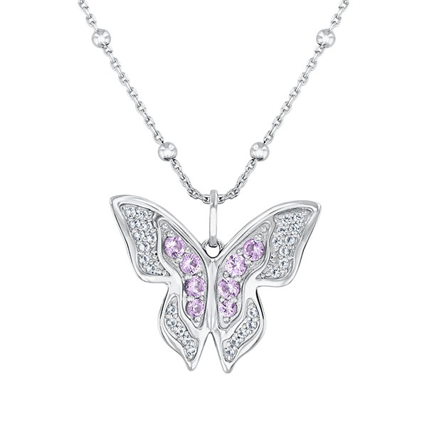 Wicked by REEDS Jewelers| Wicked Glinda Pink & White Sapphire Sterling Silver Butterfly Pendant Necklace | REEDS Jewelers