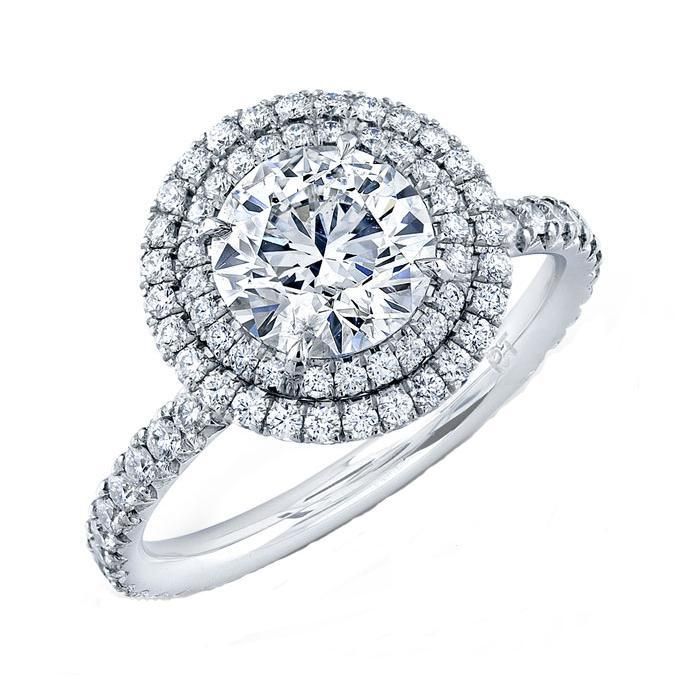 Forevermark Round Diamond Double Halo Engagement Ring 7/8ctw