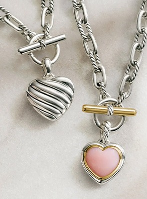 Sterling silver cable accent toggle chain necklaces with heart pendant &ndash; designer Mother&rsquo;s Day jewelry