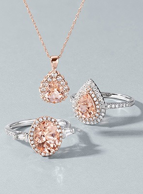 Gold and white gold jewelry set with pink gemstone rings and necklace &ndash; colorful Mother&rsquo;s Day gift