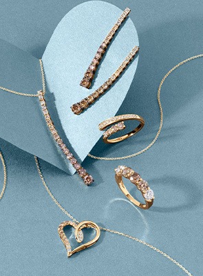 Gold with chocolate diamonds pendant and heart pendant necklaces and rings diamond bands stacked with pav&eacute; accents &ndash; luxury Mother&rsquo;s Day Le Vian jewelry