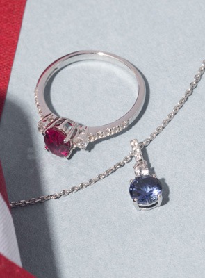 Gemstone Jewelry Collection Red ruby ring and blue sapphire pendant necklace