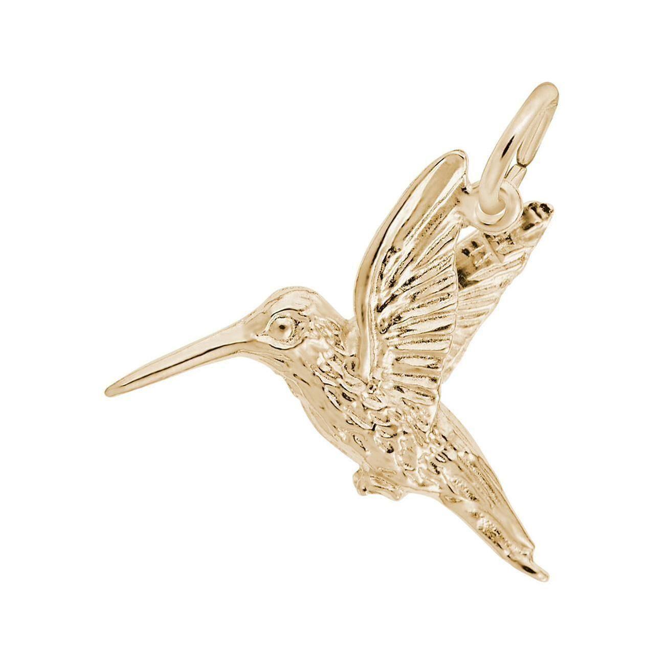 14K White Gold Hummingbird Charm Pendant 
