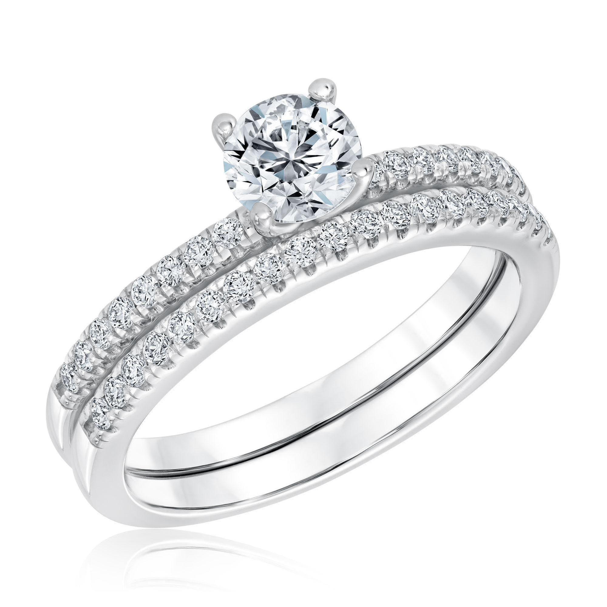 1ctw Round Lab Grown Diamond Engagement and Wedding Ring ...