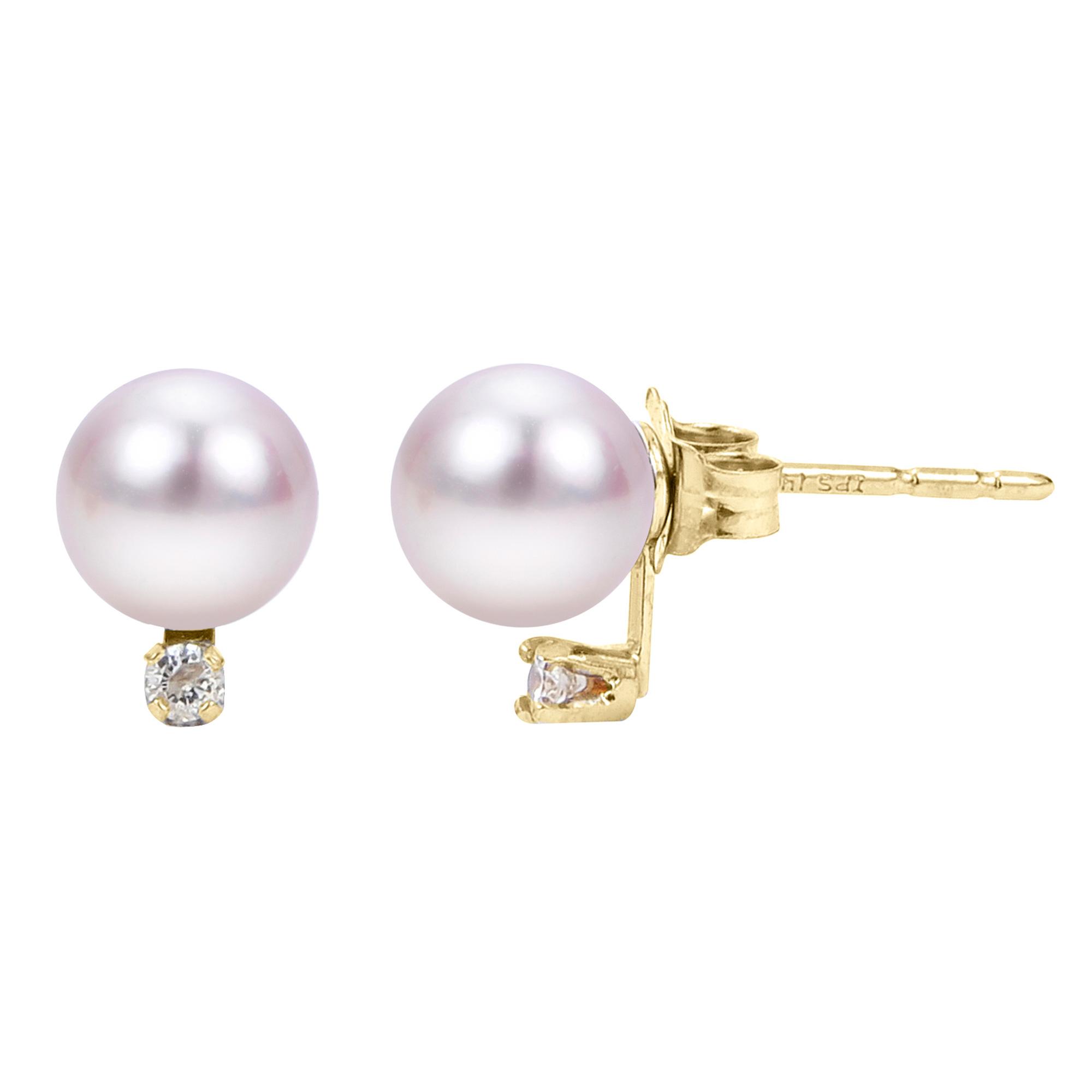14K Yellow Gold 8-8.5 mm White Freshwater Pearl Stud Earrings 