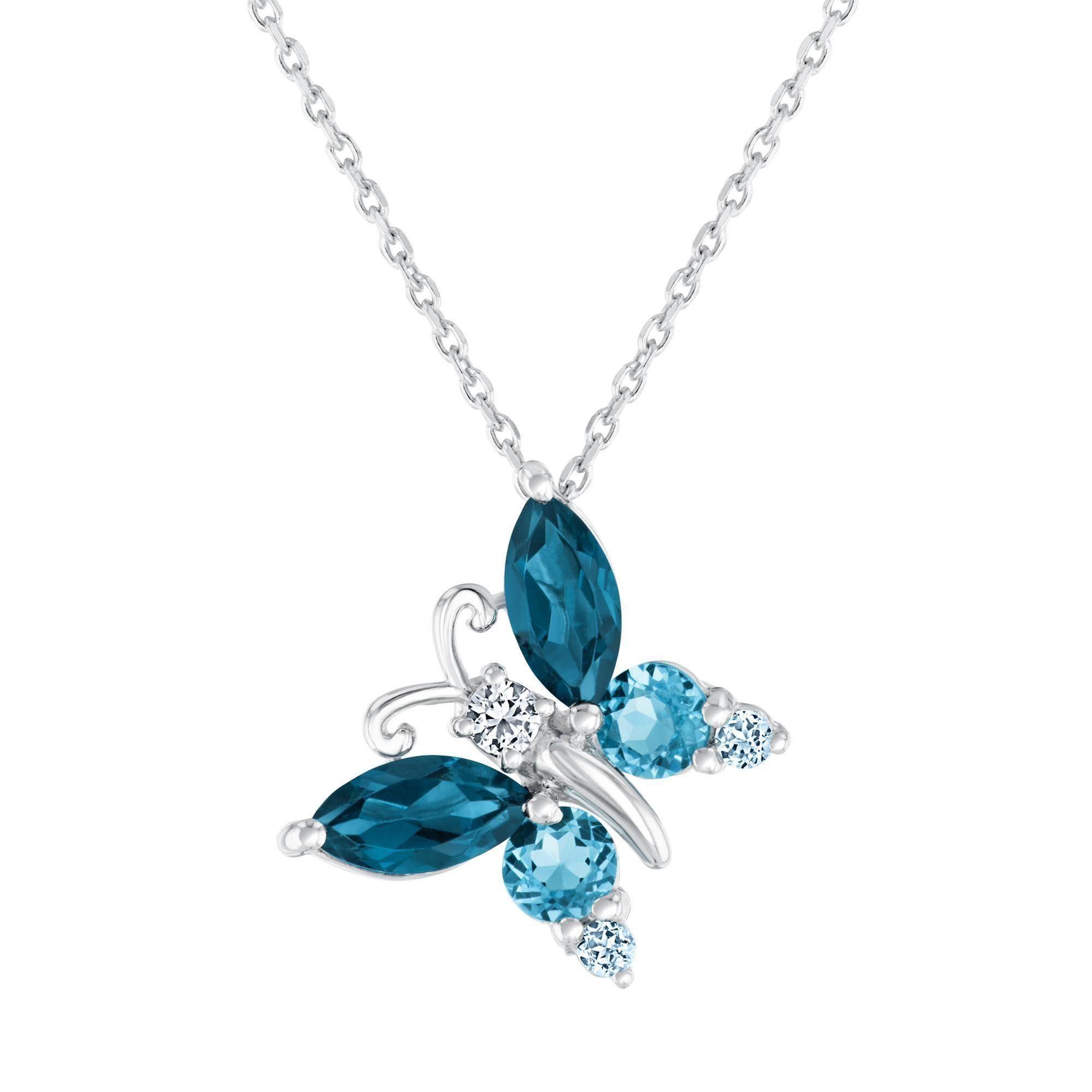 London Blue Topaz & Diamond Swan Pendant .925 Sterling Silver