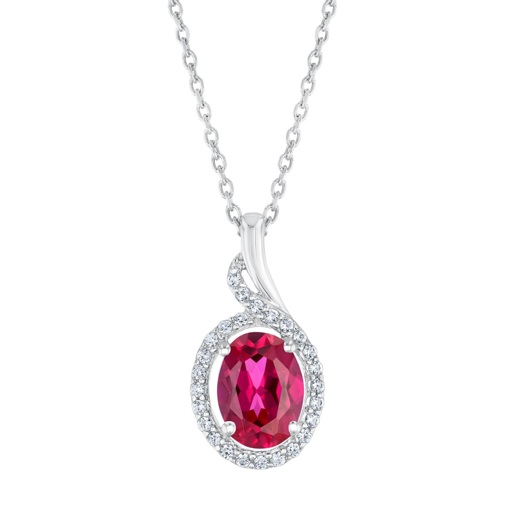 5mm x 10mm Sonia Jewels Sterling Silver Diamond & Simulated Ruby Oval Pendant 