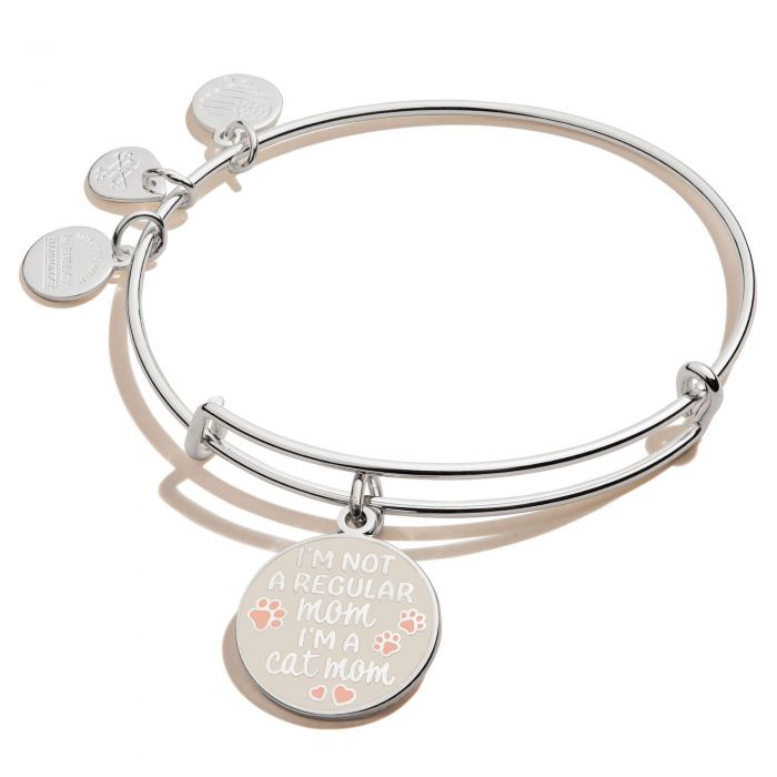 Alex And Ani Cat Mom Charm Bangle Bracelet Shiny Silver Finish