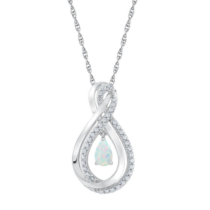 Created Opal And White Sapphire Teardrop Pendant - Teardrop Pendant Created Opal And White Sapphire Teardrop Pendant - Teardrop Pendant