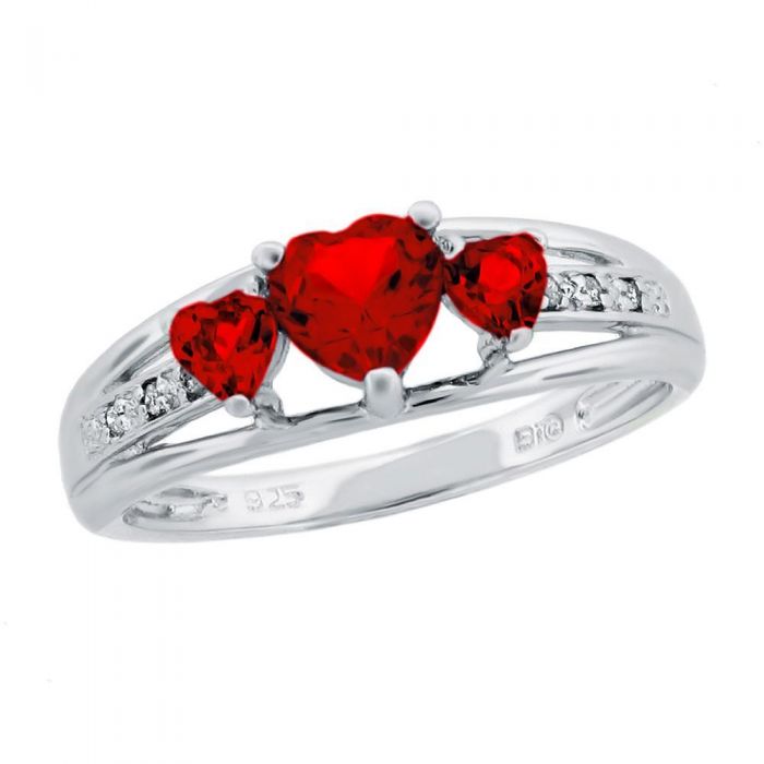 925 SterlingSilver Diamond Accent Birthstone Created Ruby Heart Necklace Pendant