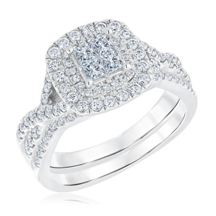 Ellaura Harmony Princess Diamond Cluster Double Halo Engagement
