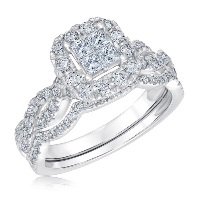 Ellaura Harmony Princess Diamond Cluster Engagement And Wedding