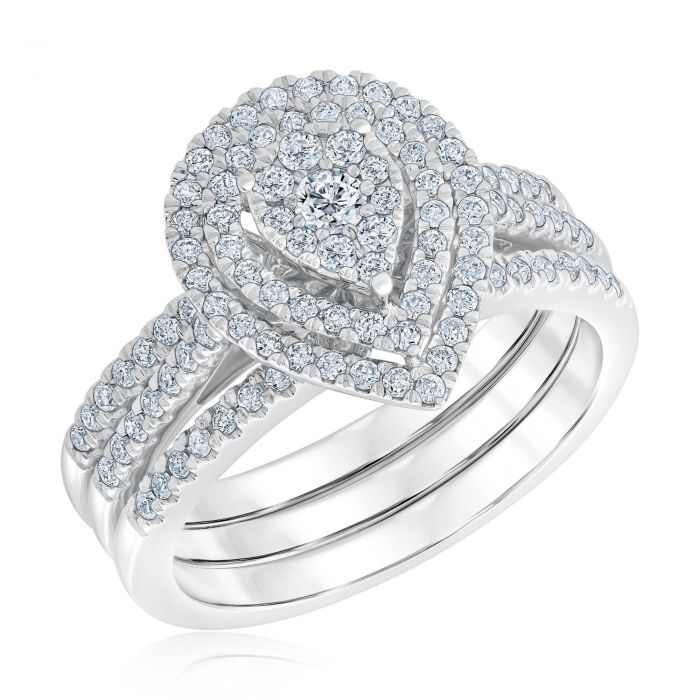 Ellaura Harmony Round Diamond Cluster Pear Shape Double Halo Engagement