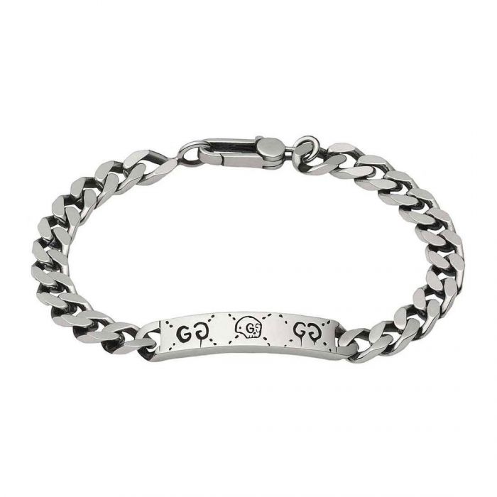 Gucci Sterling Silver Ghost Motif ID Chain Bracelet