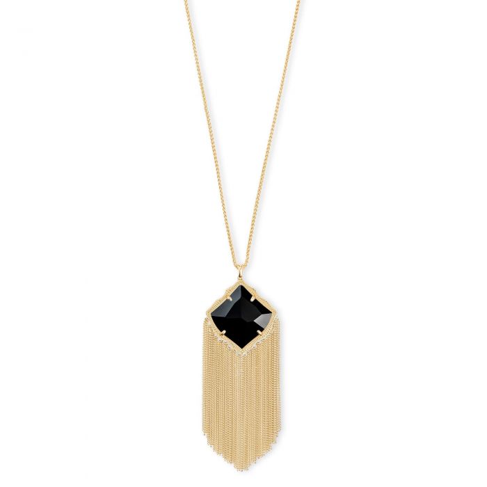 Kendra Scott Kingston Necklace in Black Opaque, Gold Plated | REEDS
