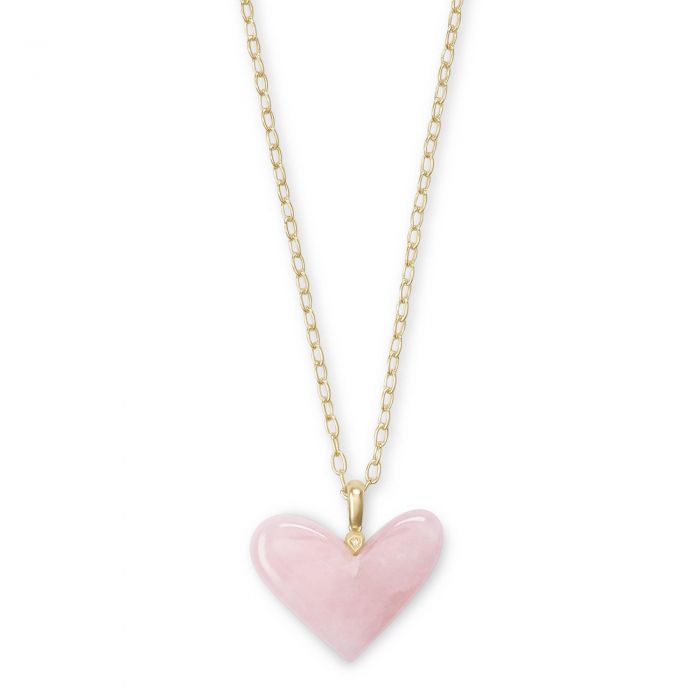 Kendra Scott Poppy Heart Long Pendant Necklace in Rose Quartz, Gold