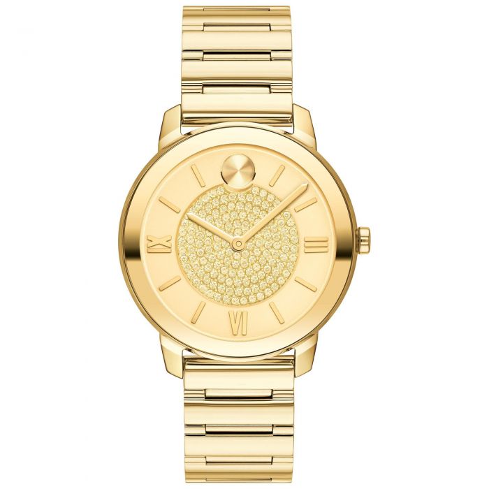 Ladies Movado Bold Luxe Gold Ion Plated Stainless Steel Crystal