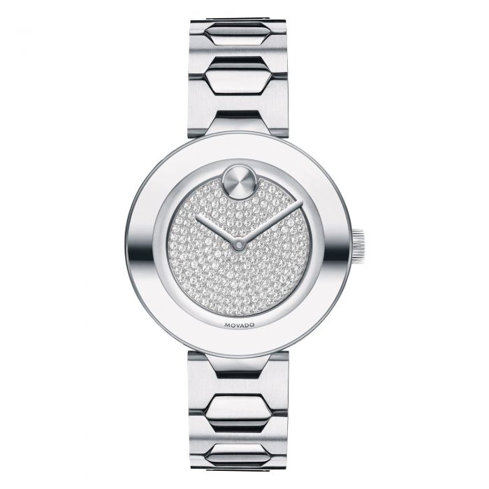 Ladies Movado Bold Silver Toned Stainless Steel Crystal Watch