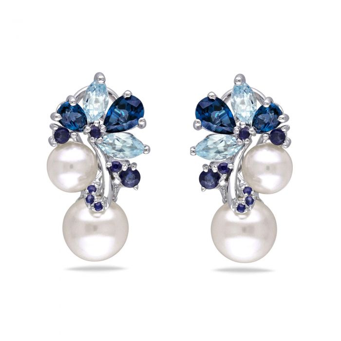Sterling Silver White Freshwater Cultured Pearl Cluster Earrings