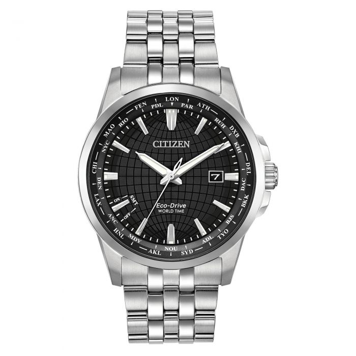 Men's Citizen Eco-Drive World Time Stainless Steel Bracelet Watch ...