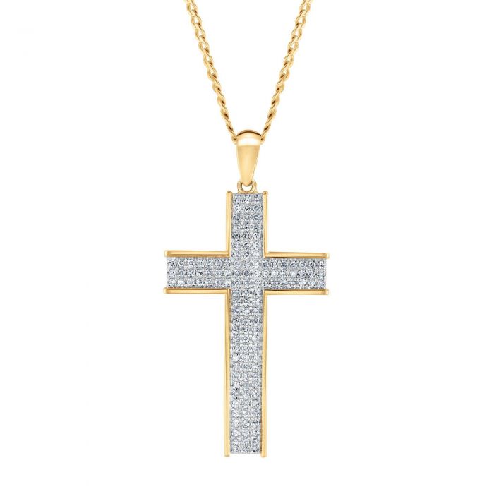 Men's Yellow Gold Diamond Cross Pendant Necklace 1/2ctw | REEDS Jewelers