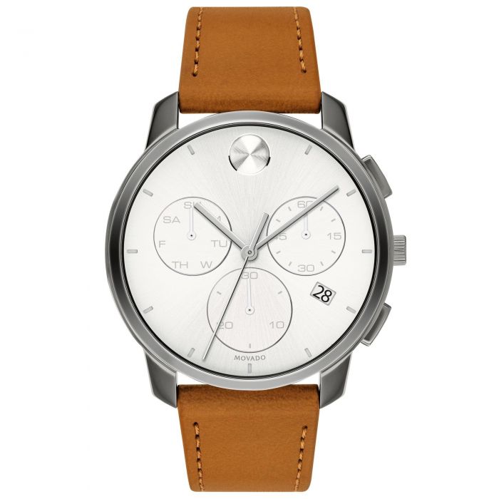 Men S Movado Bold Chronograph Brown Leather Strap Watch 3600631