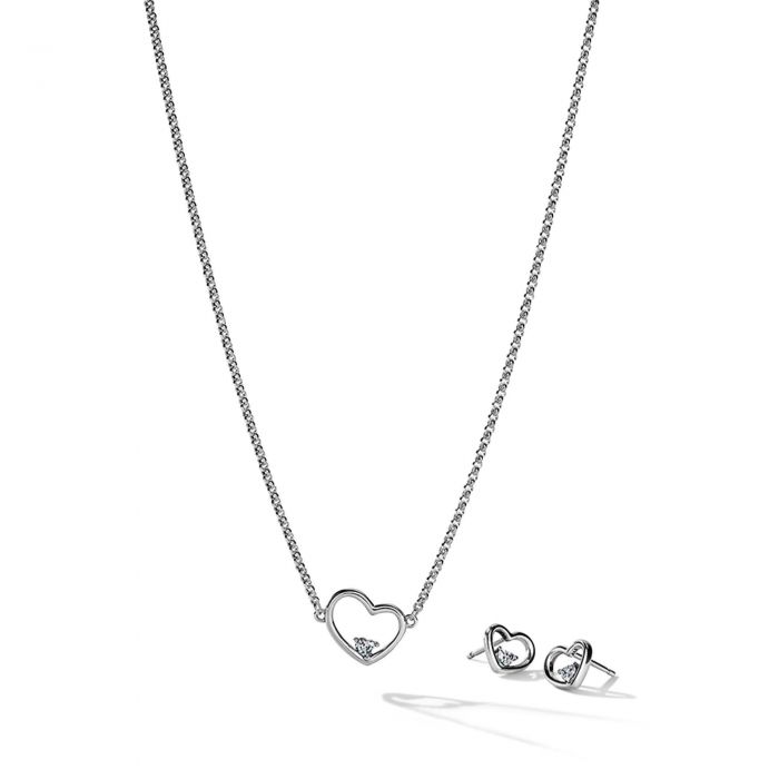 Arrow Pendant Necklace Heart Shape Cubic Zirconia Tip Sterling Silver Necklace