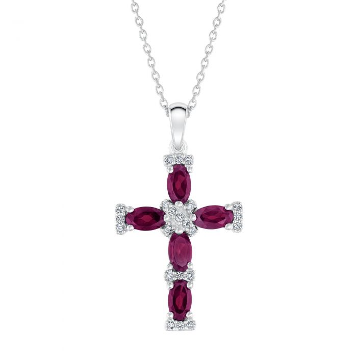 Rhodolite Garnet And Created White Sapphire Cross Pendant Necklace - White Sapphire Cross Pendant Rhodolite Garnet And Created White Sapphire Cross Pendant Necklace - White Sapphire Cross Pendant
