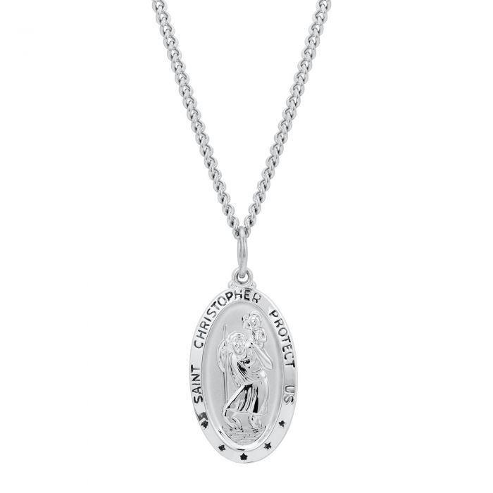 925 Sterling Silver Men Women 20" 24" 30" Chain Necklace Oval Saint Christopher