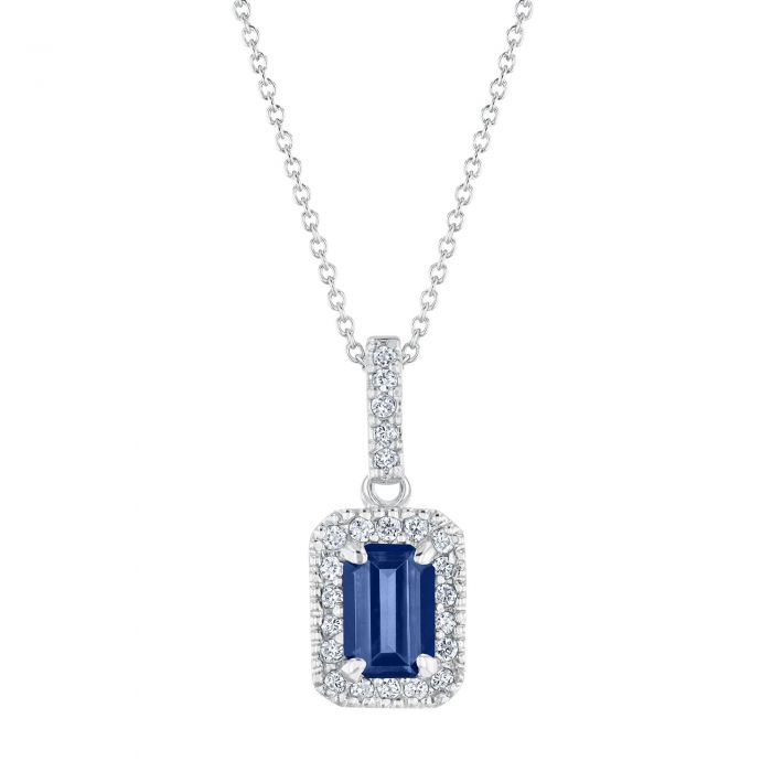 Sapphire and Diamond Halo Pendant 1/10ctw | REEDS Jewelers