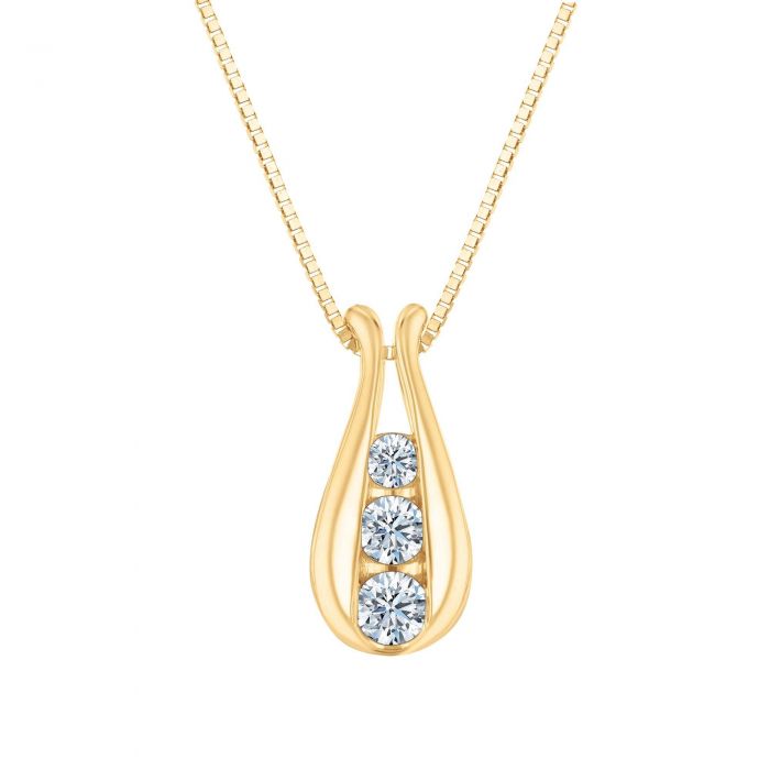 Sirena ThreeStone Diamond Pendant Necklace in Yellow Gold 1/7ctw